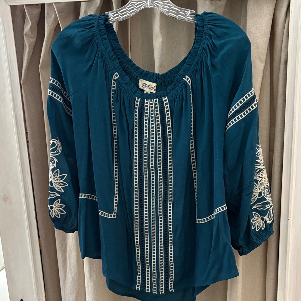 Listicle Teal Embroidered Blouse